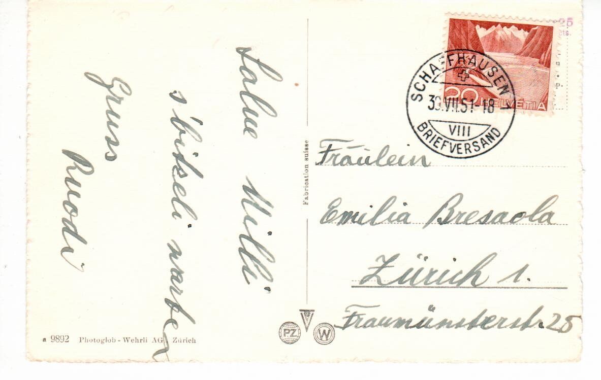 Cartoline postali: Schlösschen Wörth am Rheinfall 1951 – Usato da Wolhusen venduto da Curver9 1