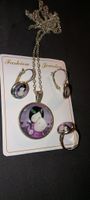 Vintage Cartoon Jewelry Set: Necklace, Ring, Earrin