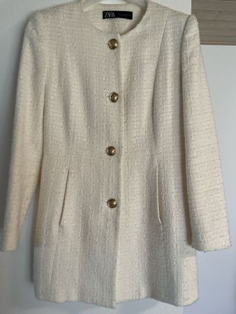Elegante Zara Tweed Jacke, Creme, Grösse M - Top Zustand!
