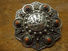 Brosche Fibel Koralle / 800 Silber
