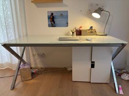 Design-Schreibtisch Glas/Chrom, 160×80 cm