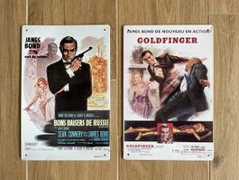 2 Plaques Métal affiches film James Bond (Goldfinger +1)