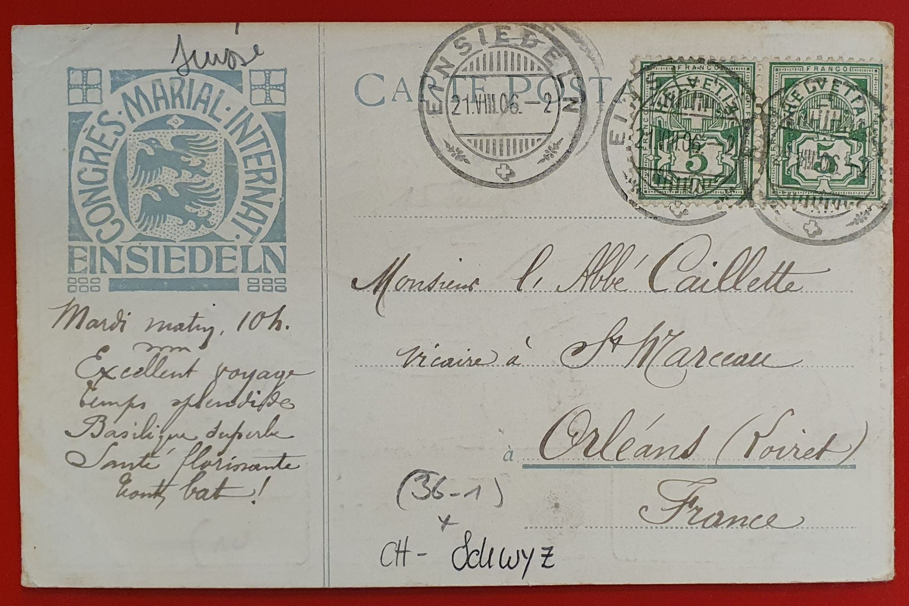 Ansichtskarten: international Marianischer Congress Einsiedeln 1906 – Gebraucht aus Kreuzlingen von Rschweiz1 1