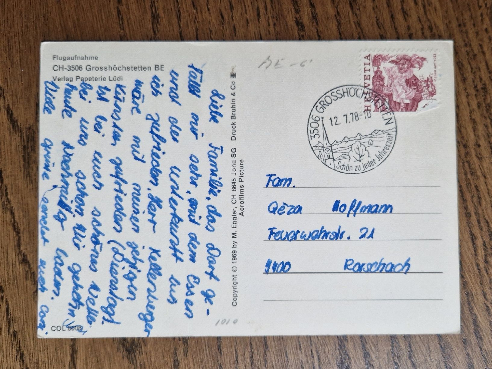 Cartoline postali: Flugaufnahme Grosshöchstetten 1978 – Usato da Ebikon venduto da Donar50 1