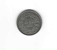 1851 Fr 5.- u.E.unzirk/Auflagegering/25gr/Handelp/mind.590.-