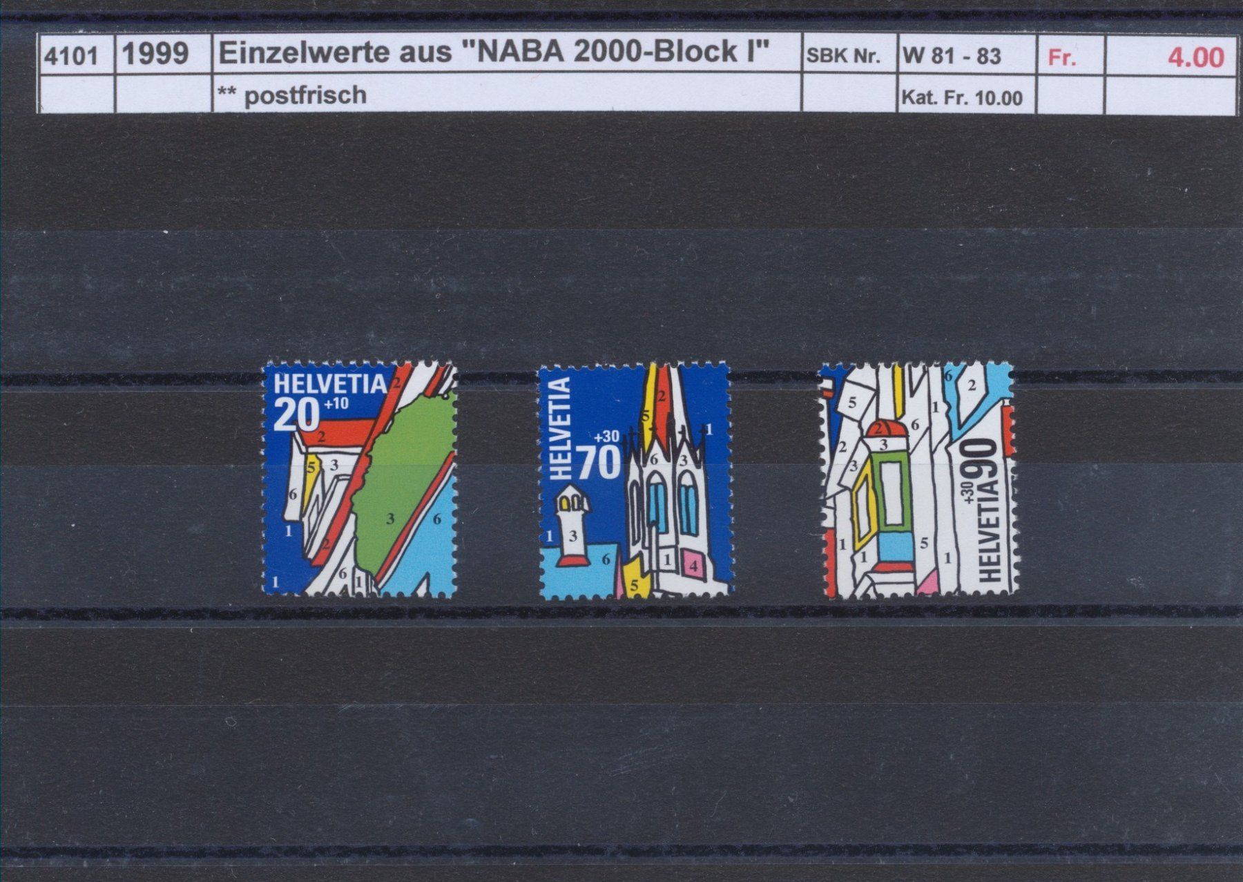 Alle Briefmarken: 1999 Einzelwerte aus "NABA 2000 Block I", ** postfrisch – Neu (gemäss Beschreibung) aus Winterthur von Zupogeru