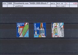 1999 Einzelwerte aus "NABA 2000 Block I", ** postfrisch