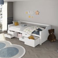Kinderbett mit 5 Schubladen + Matratze H3 - 90x200cm - Weiss