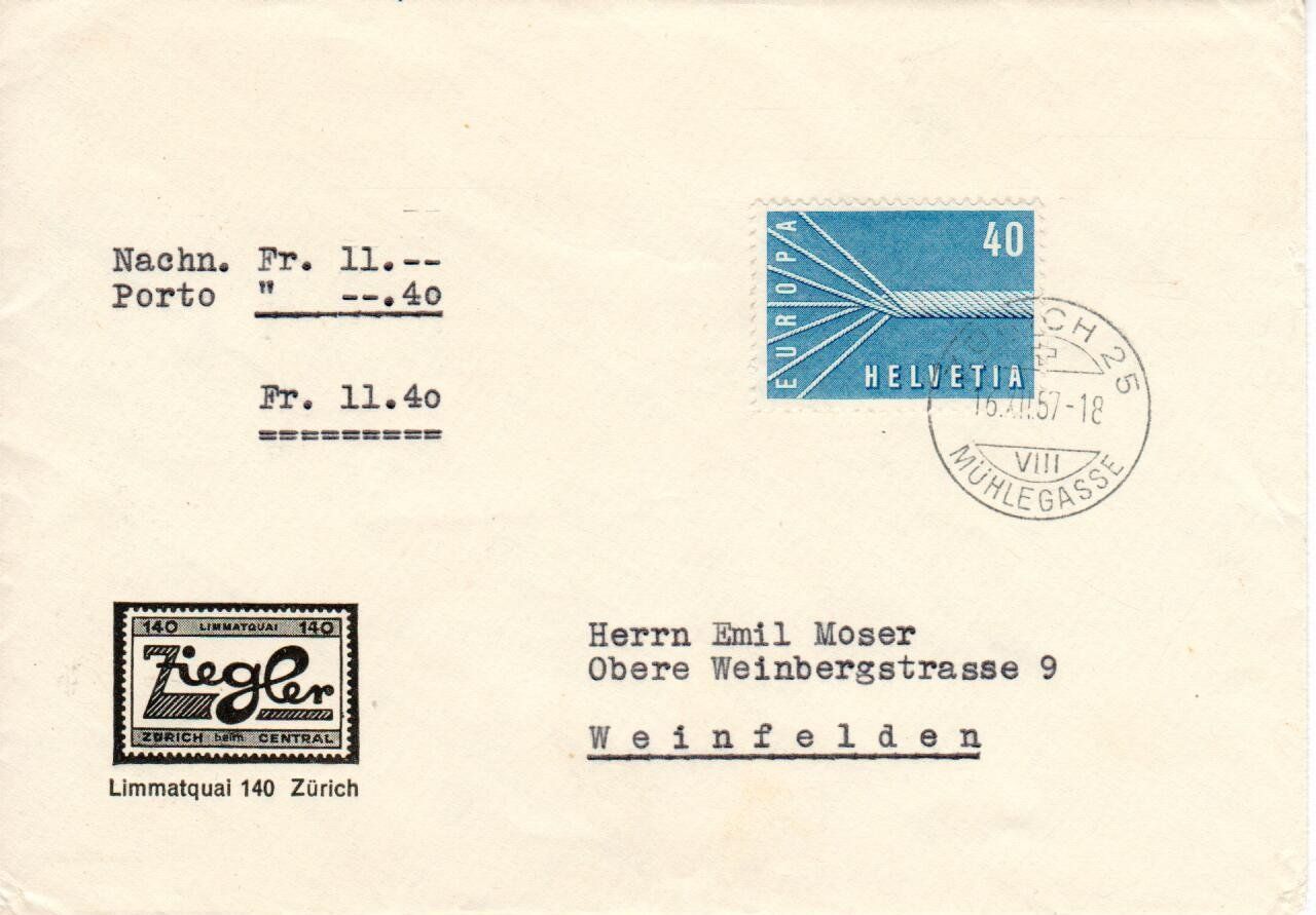 Tutti i francobolli: NN Ziegler Zürich 1957 – Usato da Wolhusen venduto da Curver9