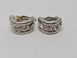 Elegante Clip-Ohrringe mit Strass-Steinen, silberfarben, ...