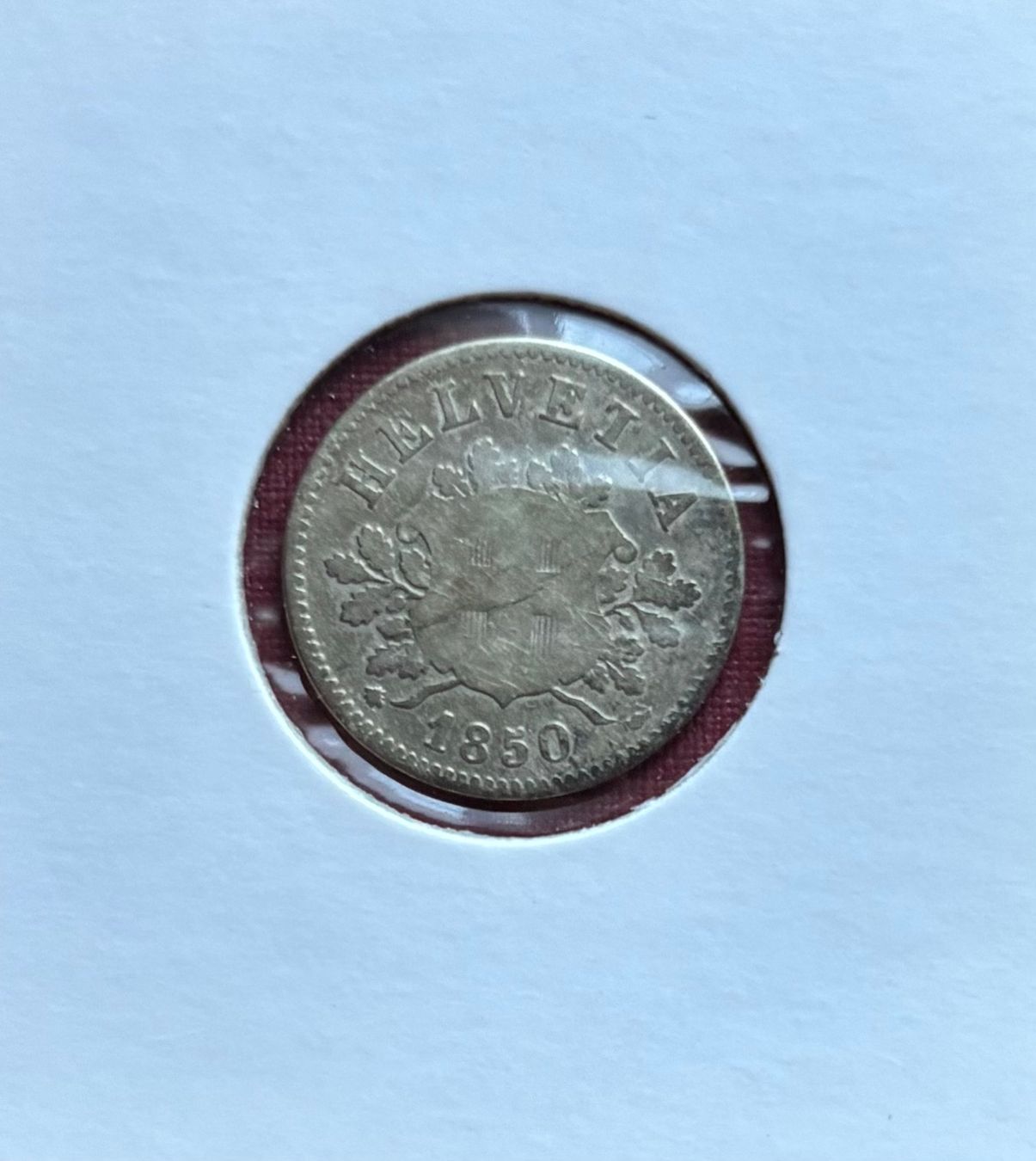 Tutti le monete: Schweiz 10 Rappen 1850  B in Münzrähmchen – Usato da Speicher venduto da CH-Schatzkammer 2
