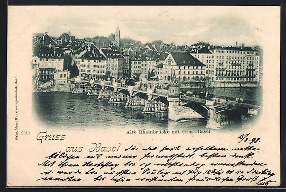 Cartoline postali: Basel, Alte Rheinbrücke mit Gross-Basel – Usato da Berlin venduto da bartko-reher