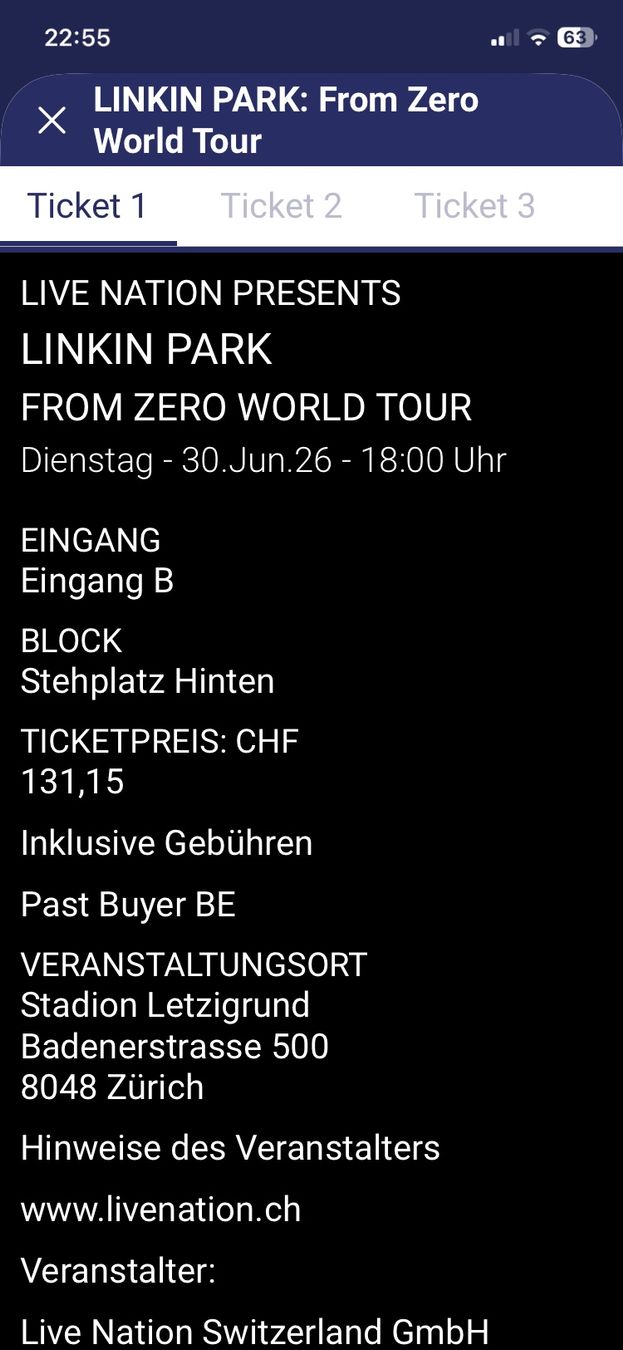 Biglietti: Linkin Park Stehplatz Hinten – Usato da Ferenbalm venduto da Trice76 1