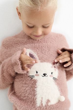 Mädchen Pullover mit Hasen Motiv flauschig Gr. 140 NEU