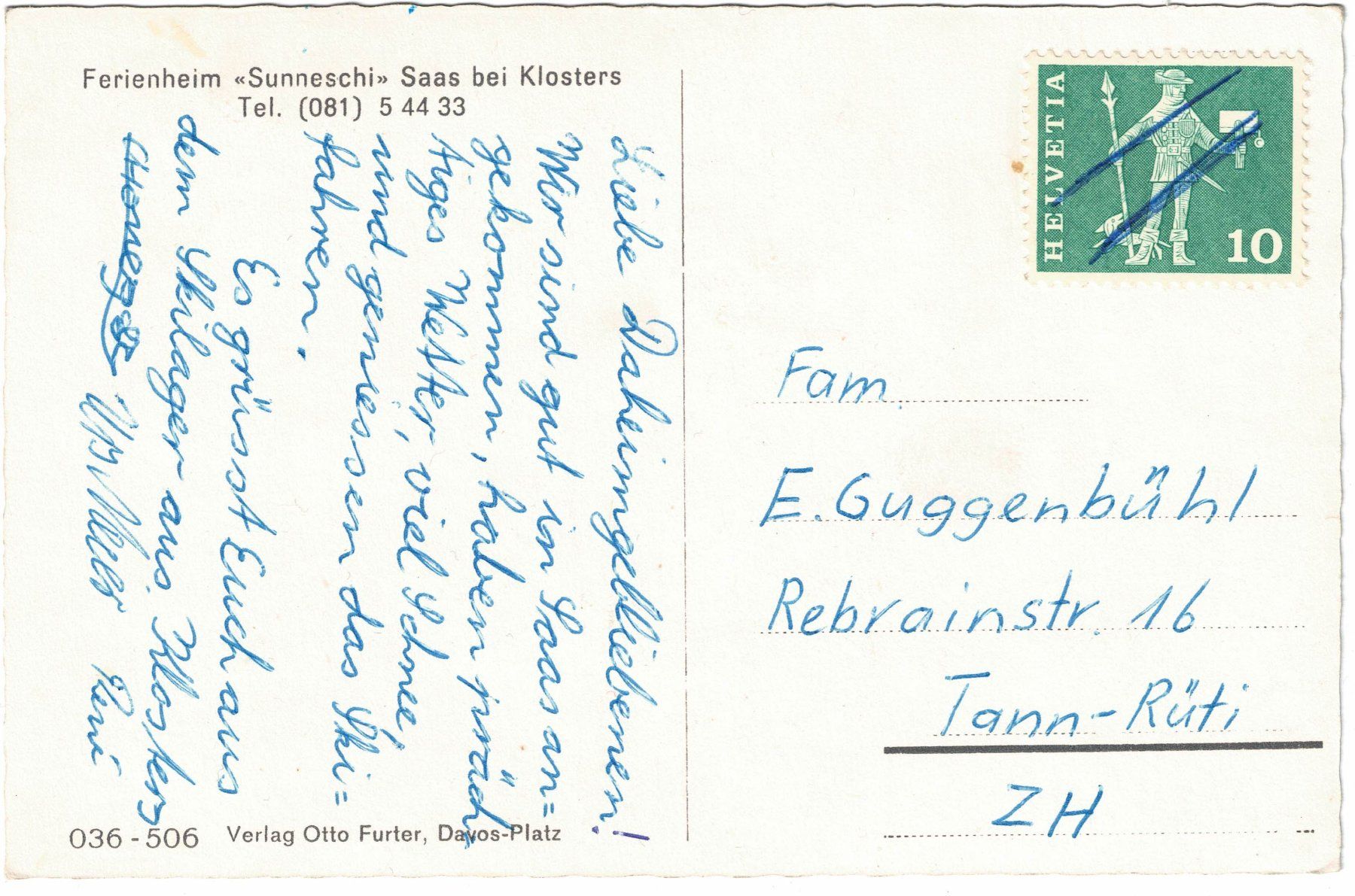 Cartoline postali: Ansichtskarte Ferienheim Sunneschi Saas bei Klosters – Usato da Küsnacht ZH venduto da scholli58 1