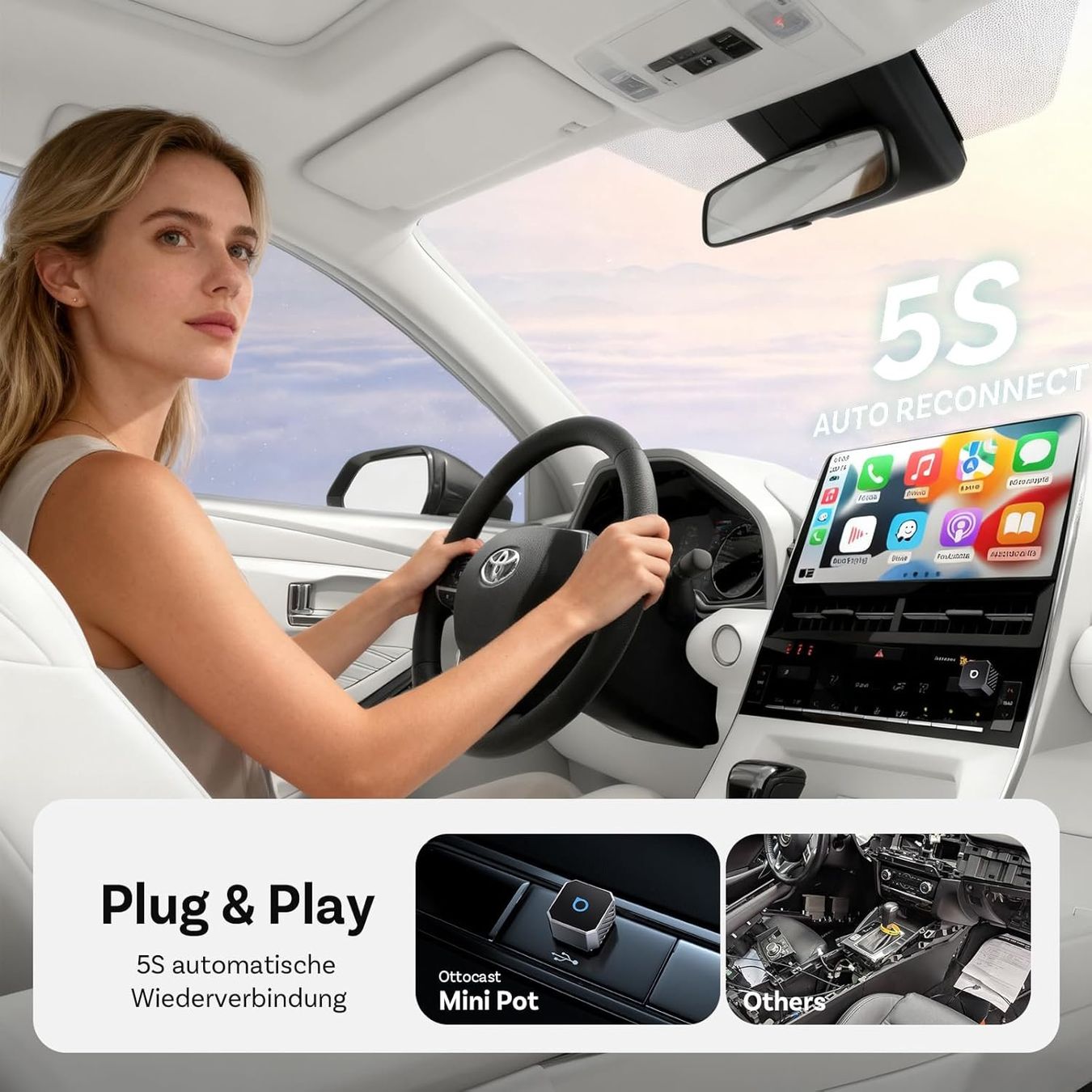 Sistemi audio & multimediali: Wireless CarPlay Android Auto Adapter USB-C Mini – Nuovo e nell'imballaggio originale da Suhr venduto da SchnapperCH 5