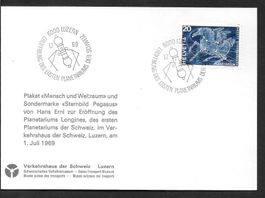 Sonderkarte Eröffnung Planetarium Luzern 1.7.1969 Hans Erni
