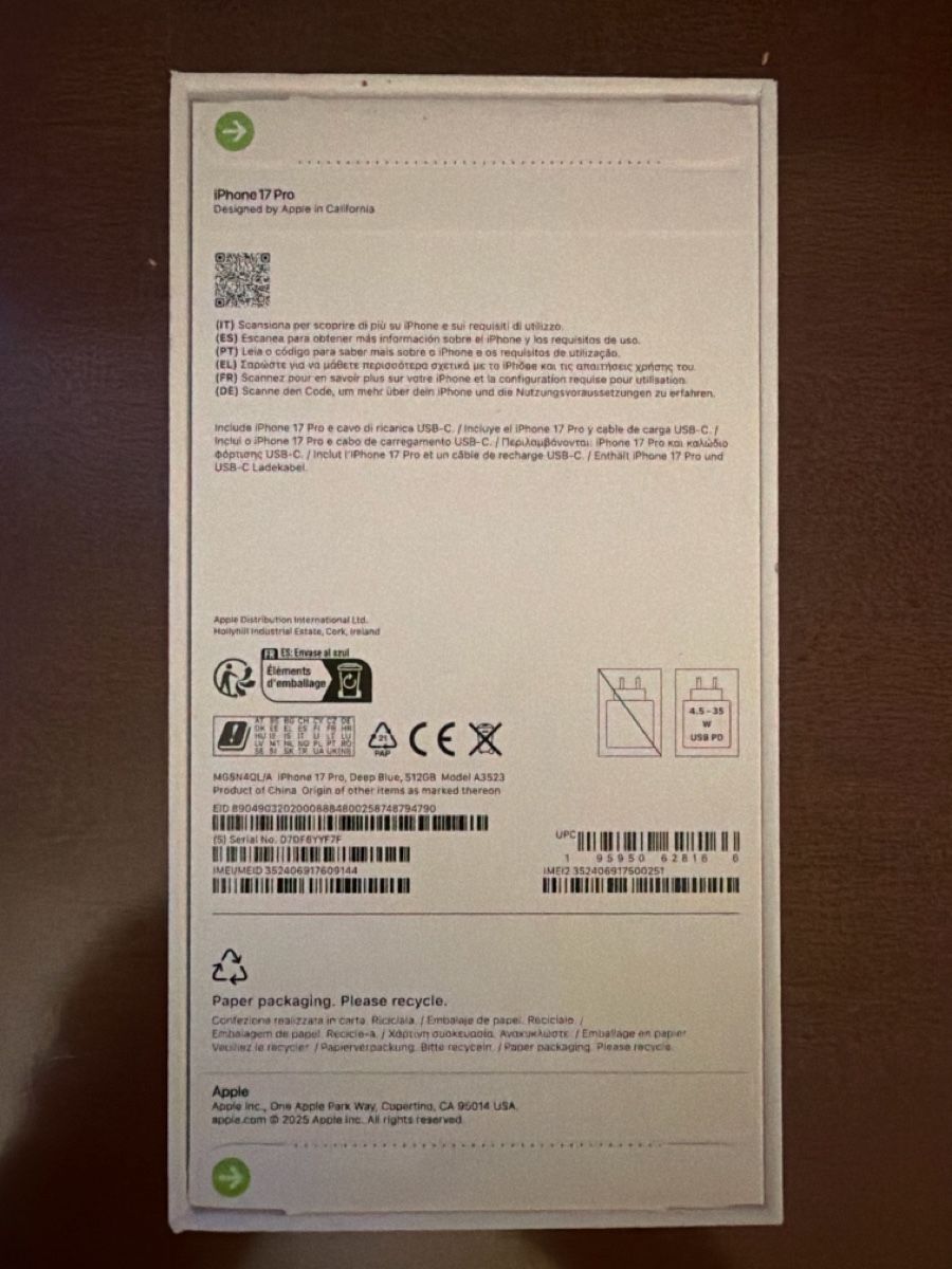 Apple Handys / Smartphones: Iphone 17 pro 512Gb – Neu und originalverpackt aus Wallisellen von sal_6x7n 1