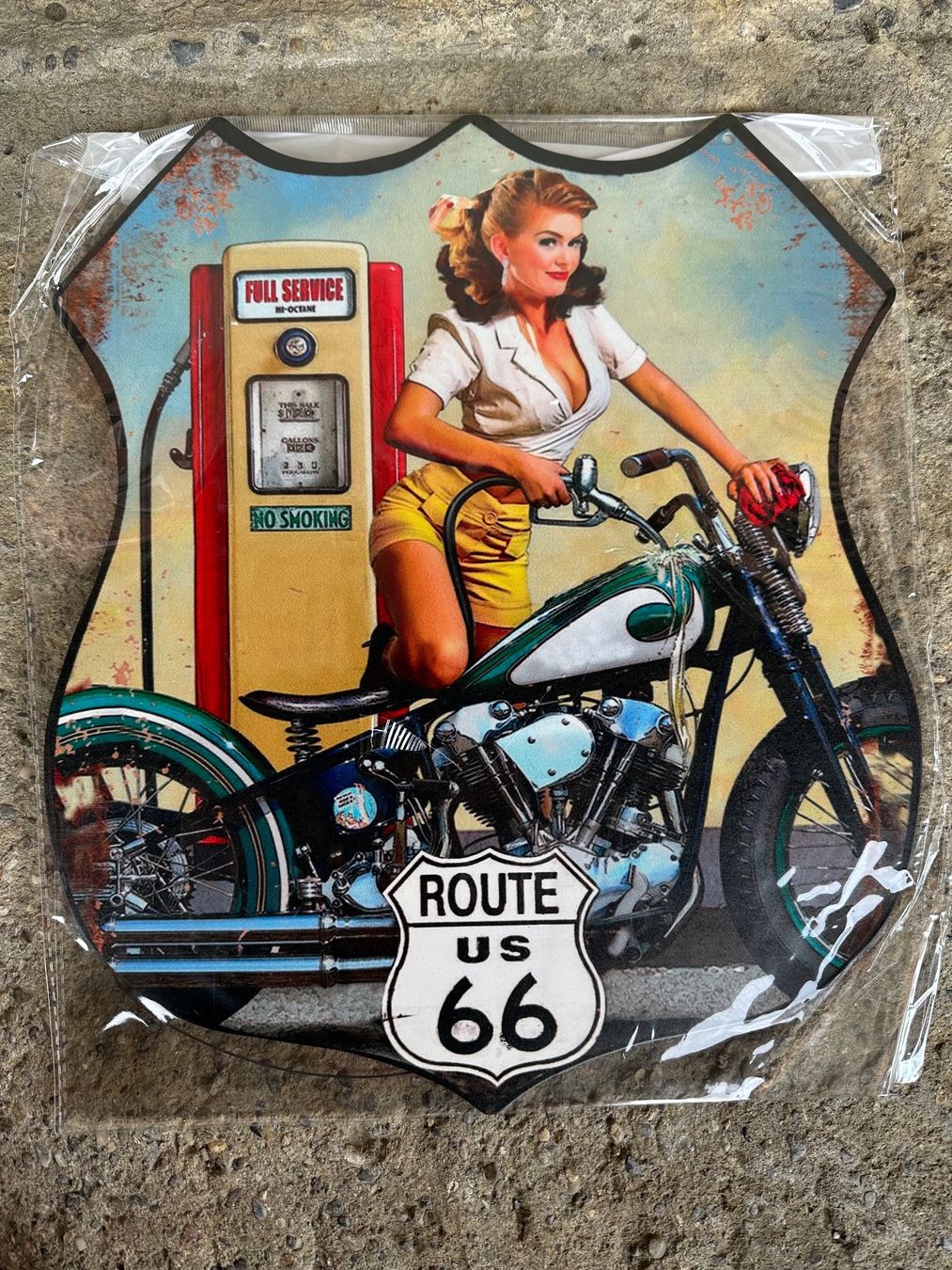 Insegne: Route us 66 pin up motorrad Oldtimer classic – Nuovo (secondo la descrizione) da Reinach AG venduto da rares75
