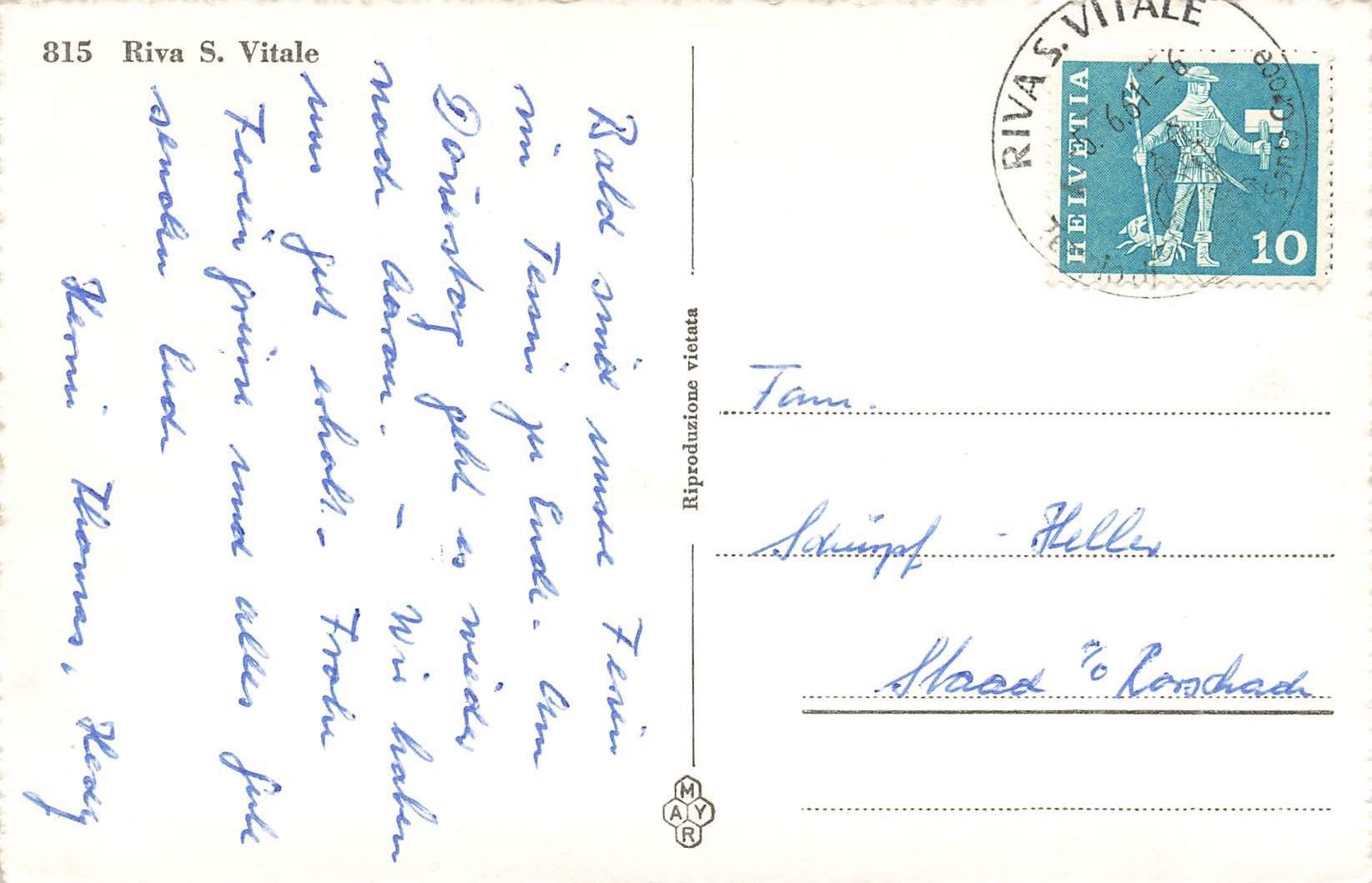Cartoline postali: Riva S. Vitale – Usato da Biasca venduto da Blenio71 1