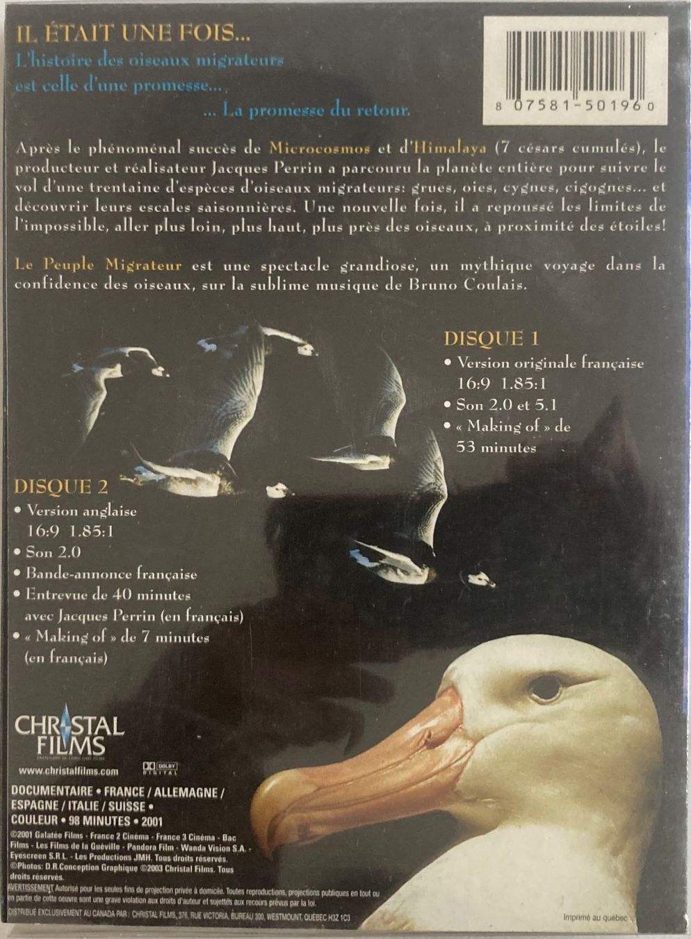 Tutti i DVDs: JACQUES PERRIN - LE PEUPLE MIGRATEUR – Usato da Poliez-Pittet venduto da Newtown-Records 1