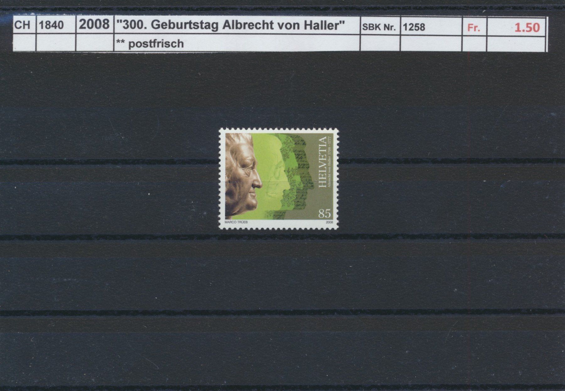 Tutti i francobolli: 2008 "Albrecht Haller", ** postfrisch – Nuovo (secondo la descrizione) da Winterthur venduto da Zupogeru