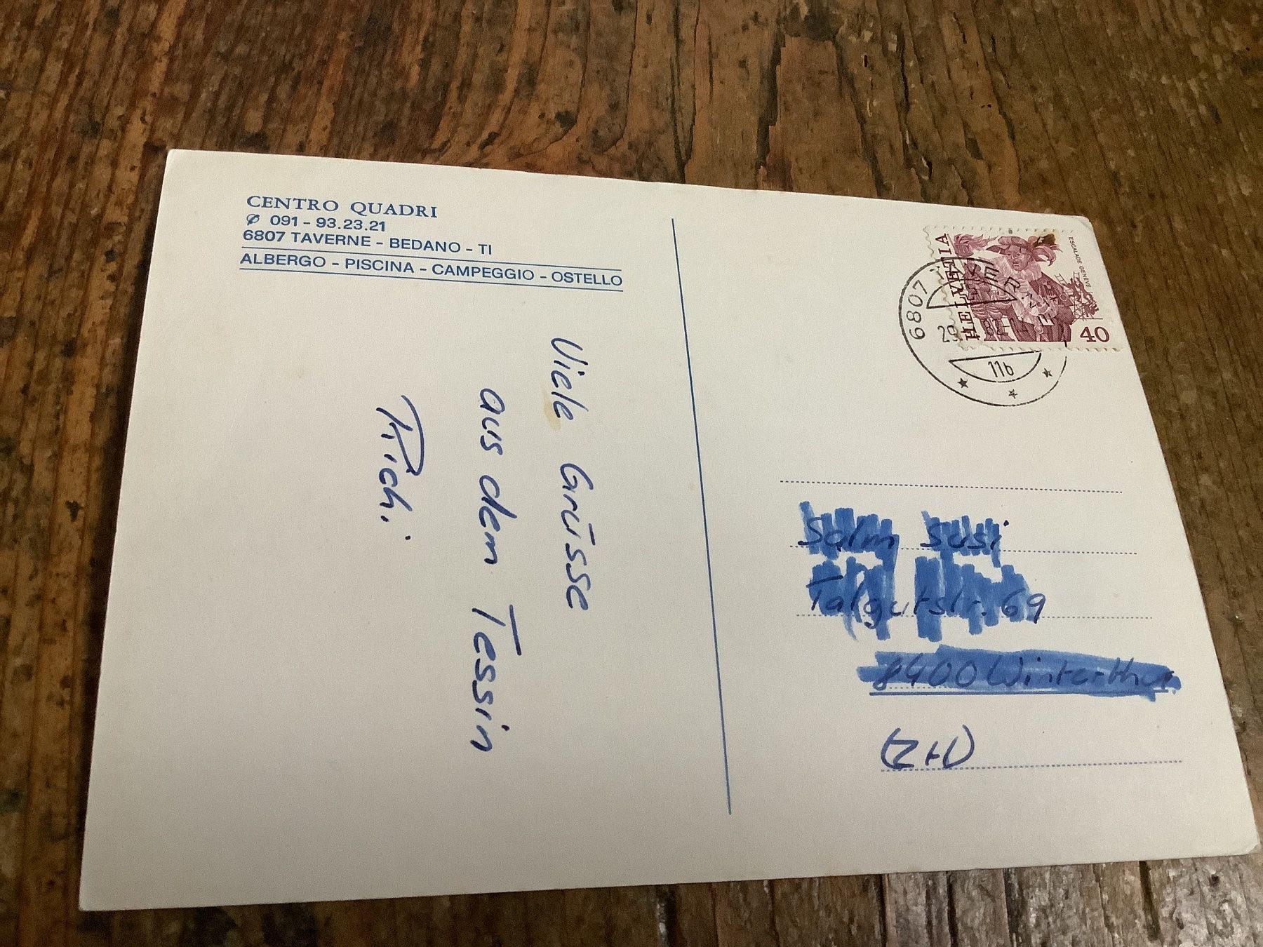 Cartoline postali: Alte Ansichtskarte Tessin mit Schwimmbad, ca. 1960-70 – Usato da Flaach venduto da Monisoldshop 1