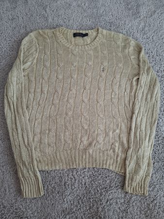 Pull Polo Ralph Lauren beige doré maille torsadée taille M