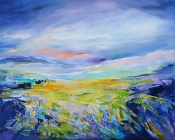 Originalgemälde in Blau/Orange, Leinwand 80×100 cm, Unikat!