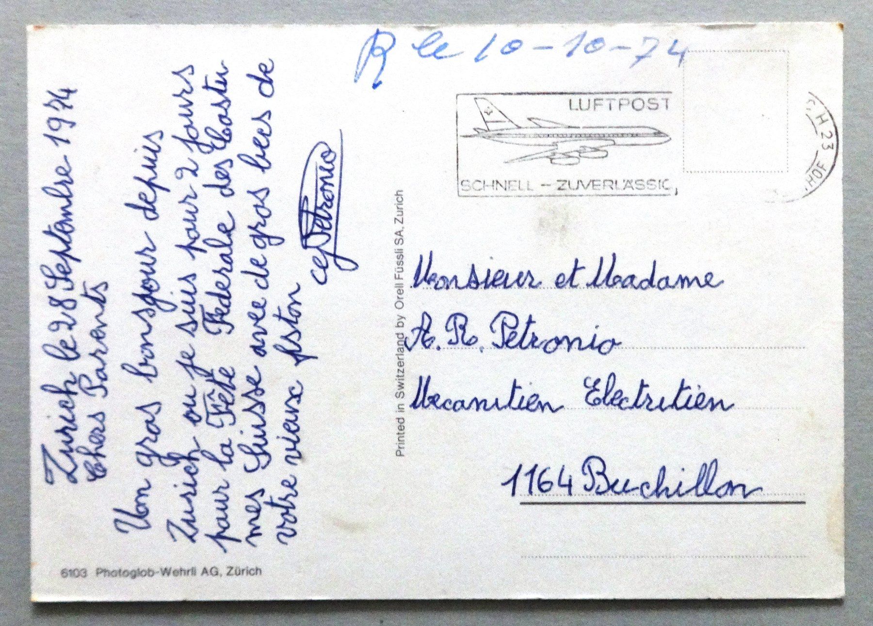 Cartes postales: Zürich – Défectueux à Fétigny par Billy2miny 1