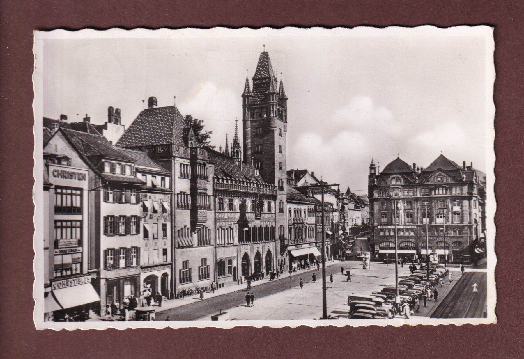 Cartoline postali: BASEL - Rathaus - Marktplatz - 1946 – Usato da Pully venduto da nicecards-shop