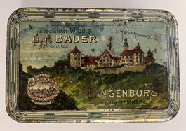 Blechdose "G.F.BAUER Hofconditor-Wibele" Schloss Langenburg