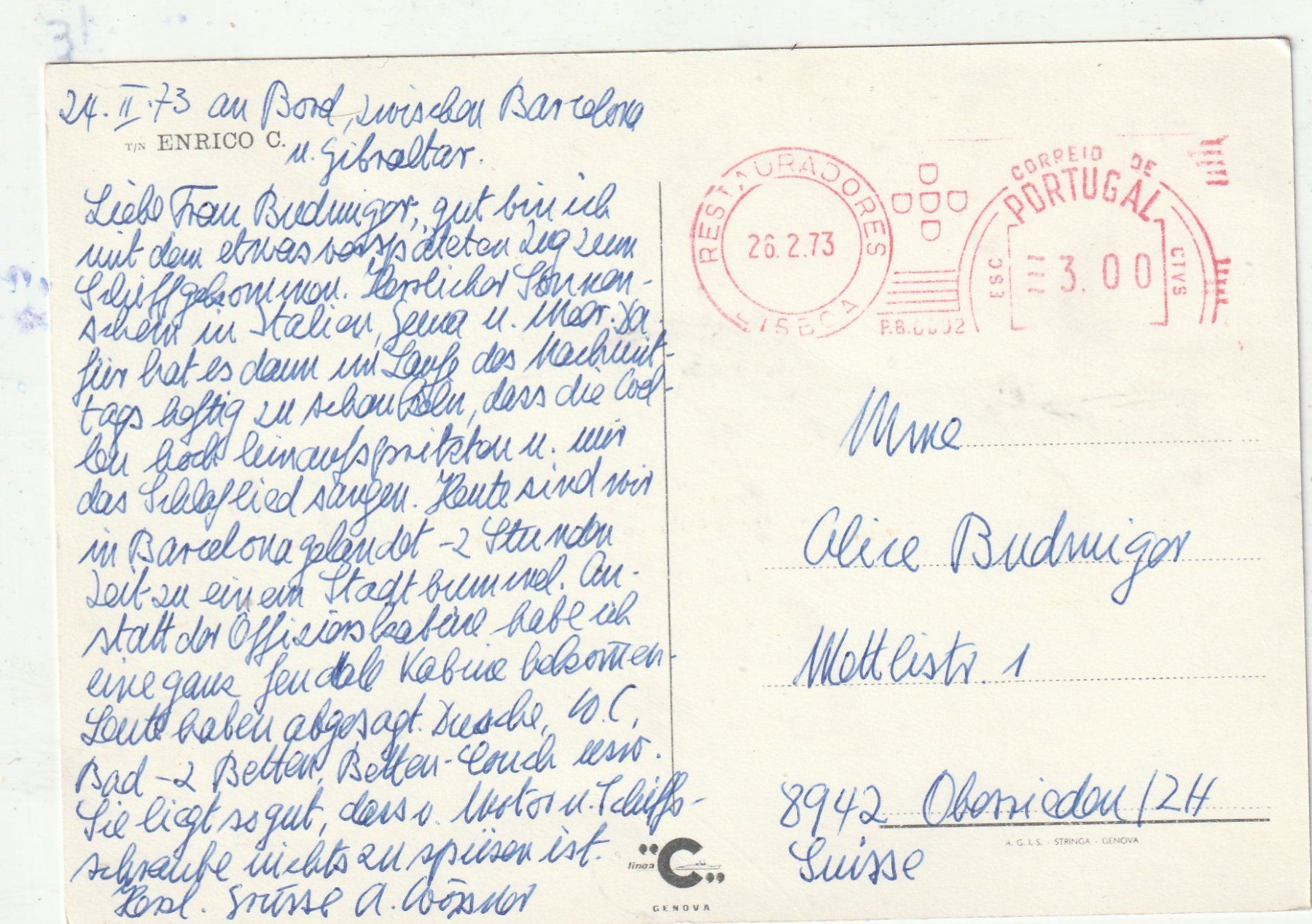 Cartoline postali: Schiff ENRICO Portugal – Usato da Lumbrein venduto da made02 1