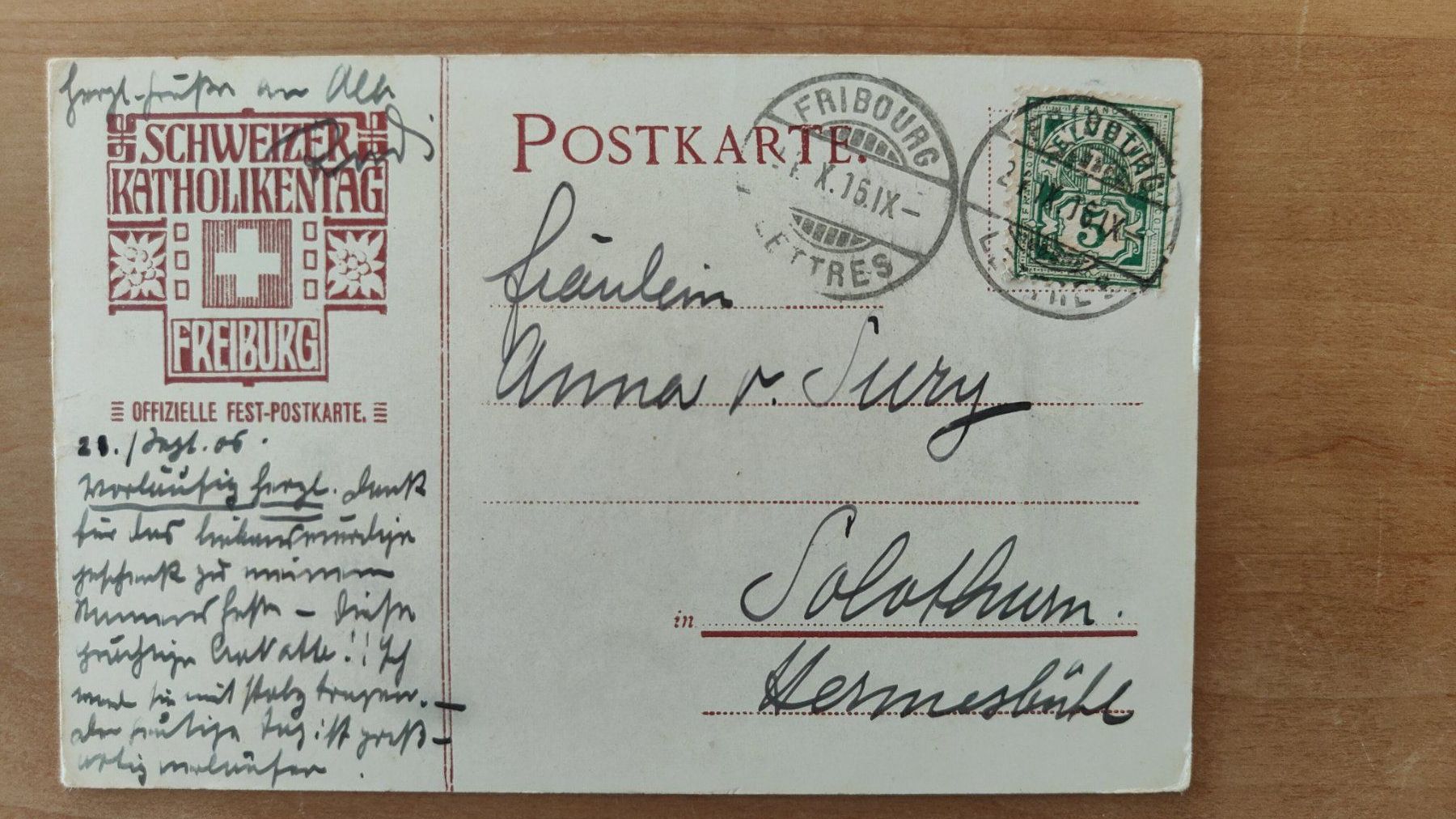 Cartoline postali: Schweizerischer Katholikentag Freiburg 1906 – Usato da St. Erhard venduto da Chaeferli6 1