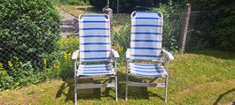 2er Set Liegestuhl Sommer Balkon Garten Blau Weiss Gestre...