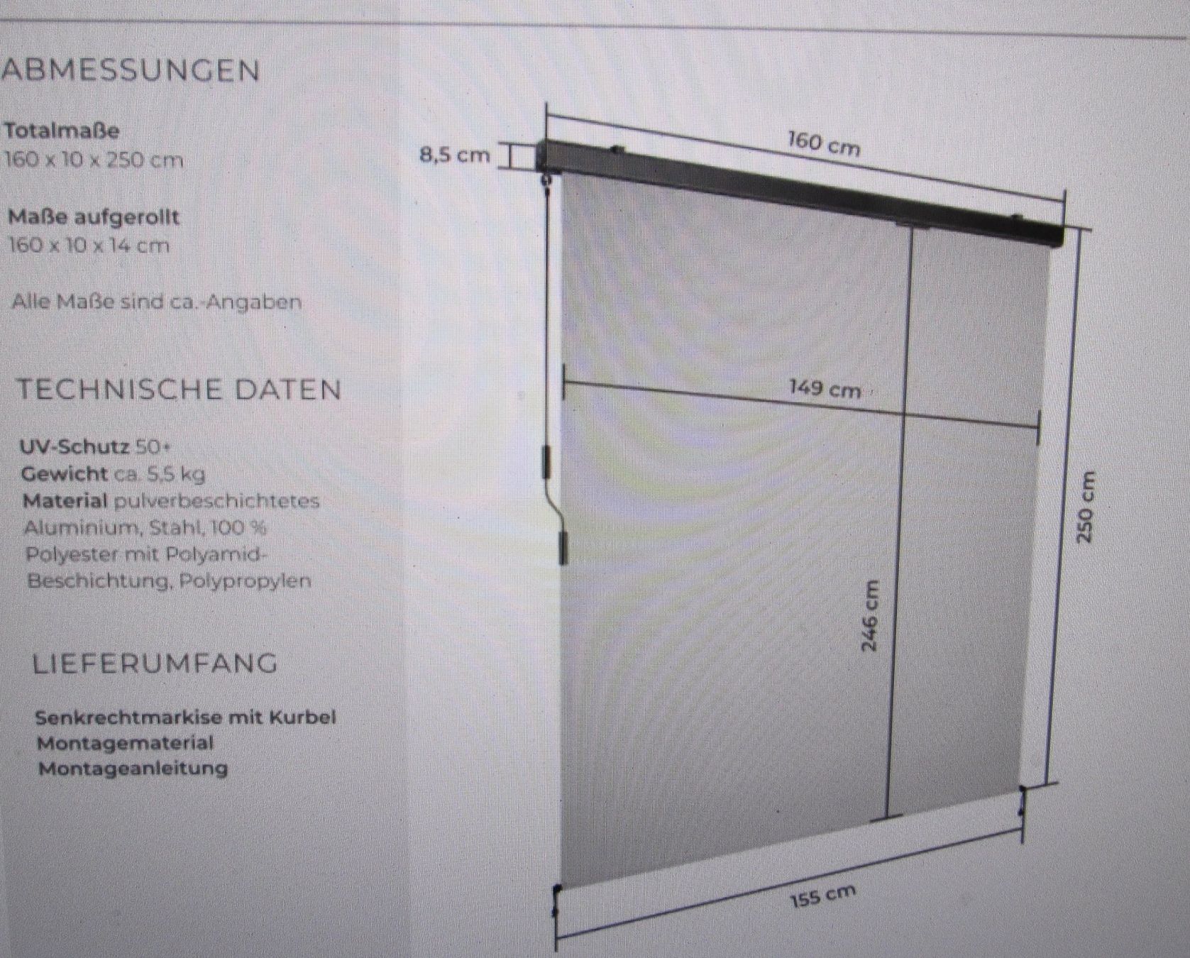 Tende da sole: Markise 160x250cm mit Kurbel neu Top – Nuovo (secondo la descrizione) da döttingen venduto da Gorbs1