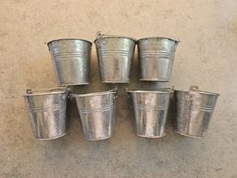 7 petits seaux en zinc décoratifs (cache-pot, porte-crayons)