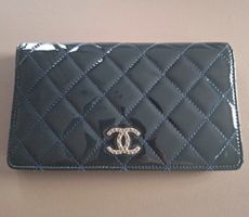 Chanel Geldbeutel Portmonee dunkelblau CC-Logo Kartenfächer 