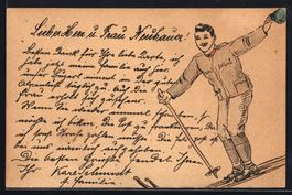 Handgemalt: Soldat in Uniform beim Skifa