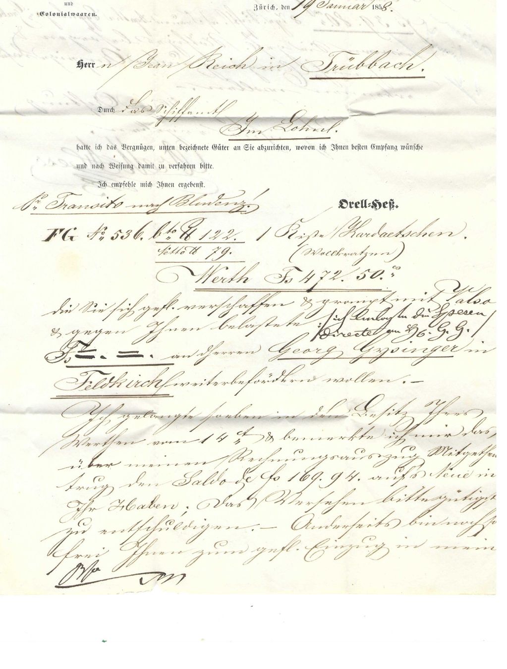 Tutti i francobolli: Faltbrief Wallenstadt - Trübbach 1859 – Usato da Wildhaus venduto da Brunphil 2