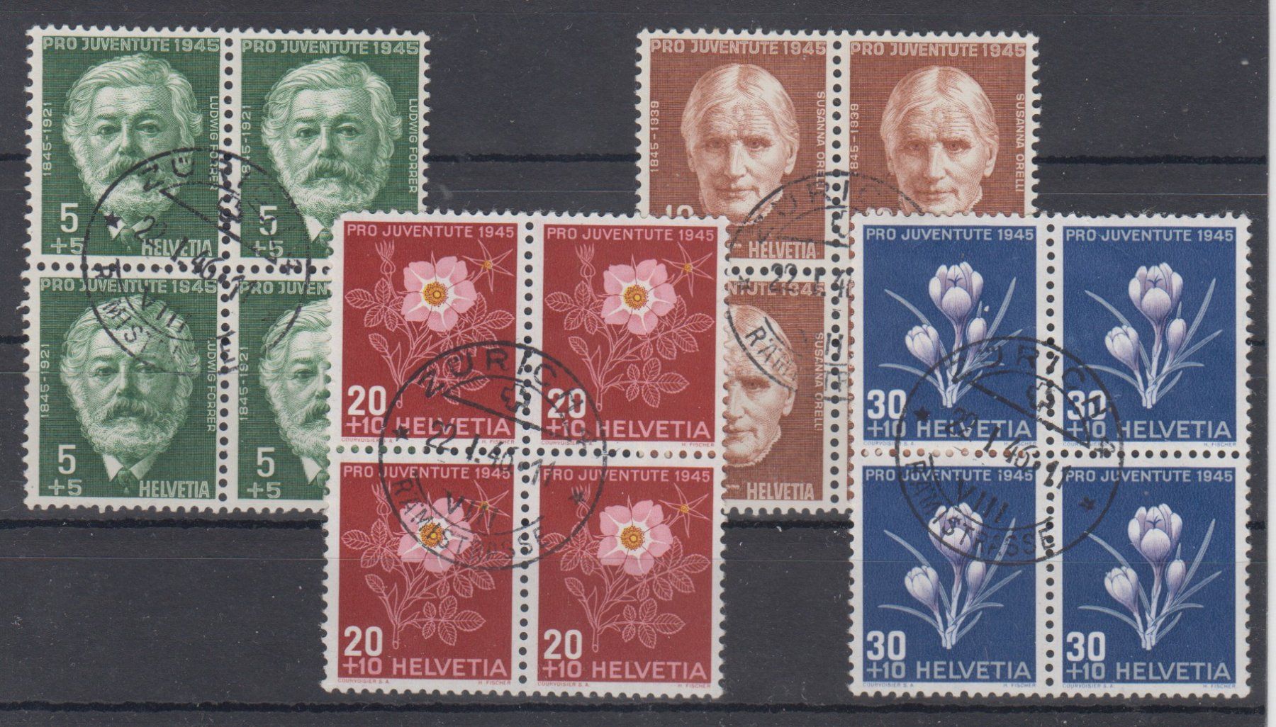 Tous les timbres: Pro Juventute 1945 bloc de 4 oblitéré – D'occasion à Boécourt par Denteles66