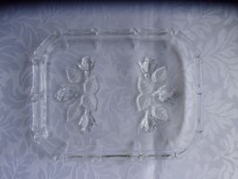 Glas Butterschale mit Rosenmuster, Vintage