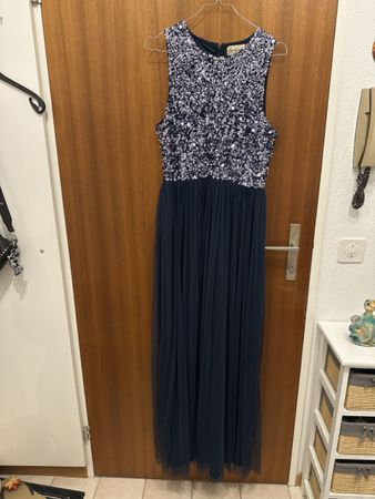 Abendkleid Lace & Beads Grösse 16 Pailletten dunkelblau