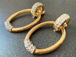 ✨Vintage Ohrringe oval, goldfarben mit Strass, Clip