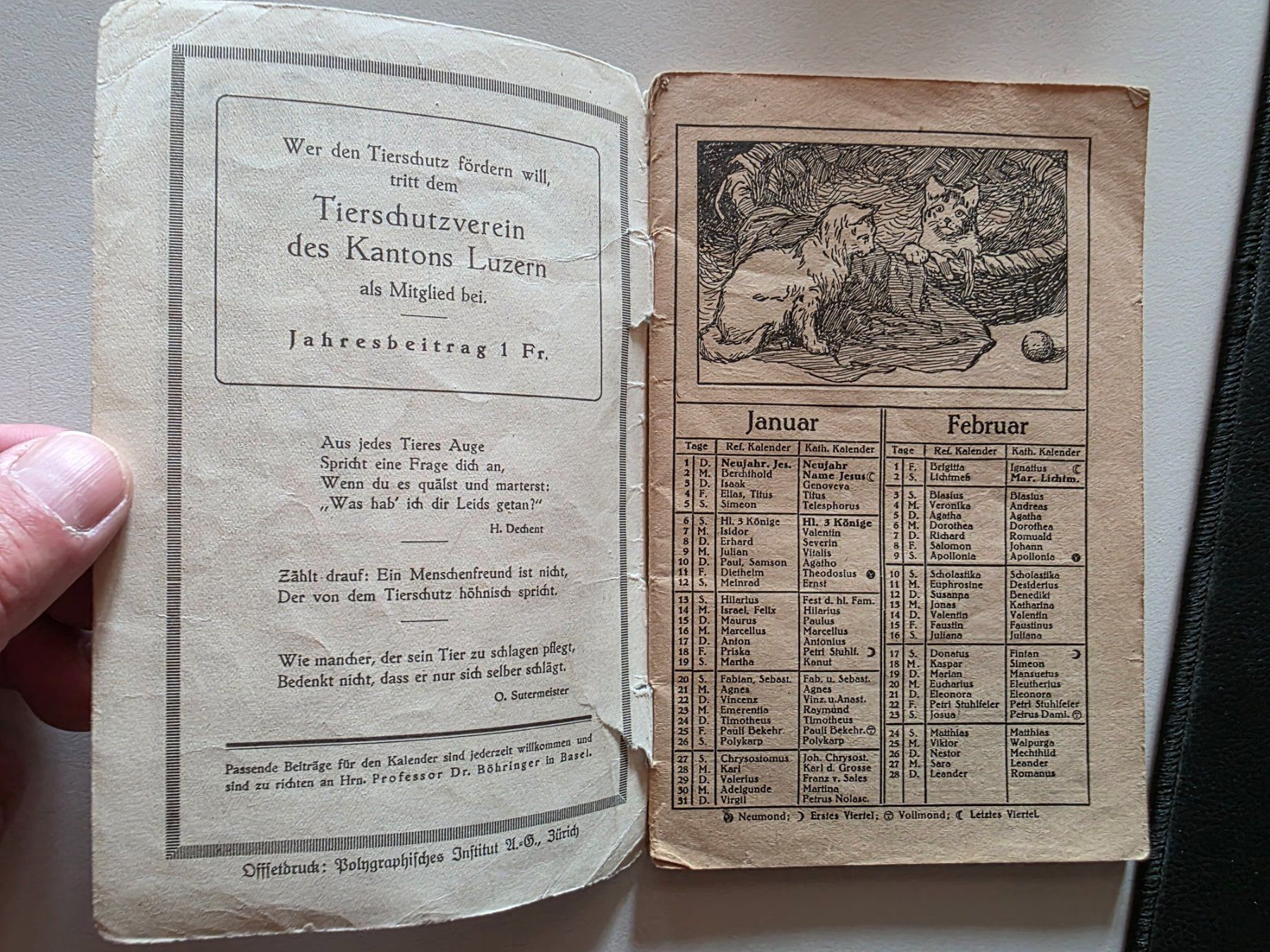 Calendari: Schweizerischer Tier Schutz Kalender 1929 – Usato da Walterswil BE venduto da Lonitti 5