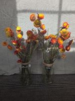 Getrocknete Blumensträusse, Orange/Rot, mit Jute Gläser