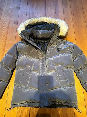 Chevron Padded Fur Hood Jacket