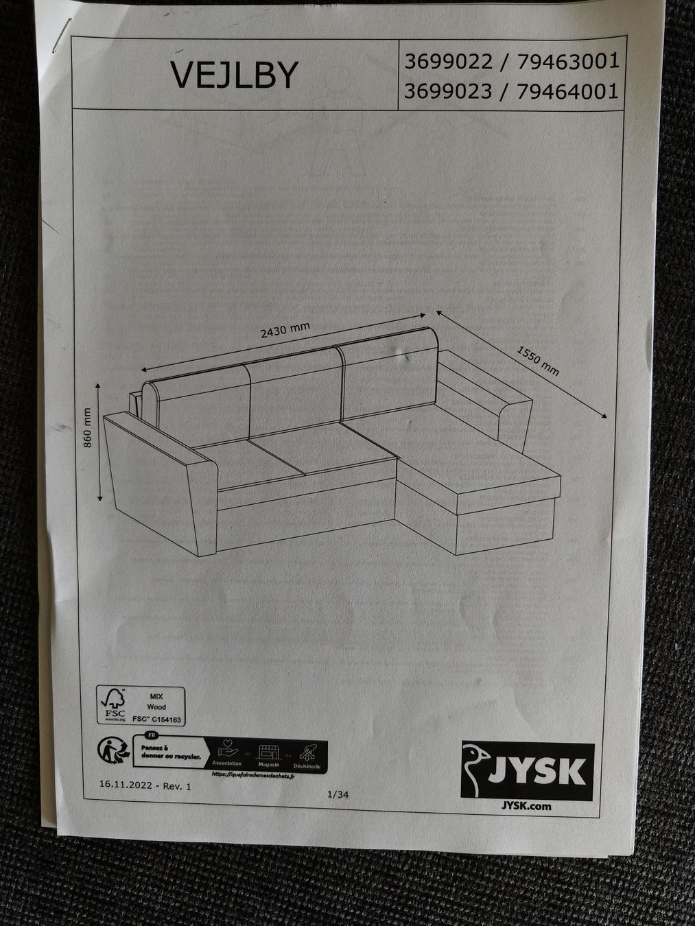 Sofas: Schlafsofa Ecksofa Jysk Vejlby grau Stoff Ecksofa – Gebraucht aus Thun von ste_qd62 5