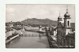 AK Luzern mit der Kapellbrücke und dem Berg Rigi