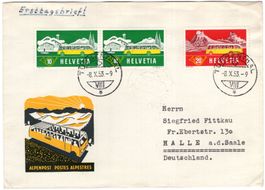 illustrierter FDC Alpenpost 1953 nach HALLE a.d. SAALE (DE)